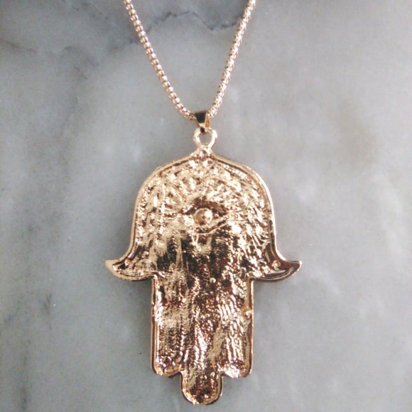 Beautiful HAMSA "Hand of God" Purple Enamel Rhinestone Art Pendant & Necklace - Picture 5 of 6